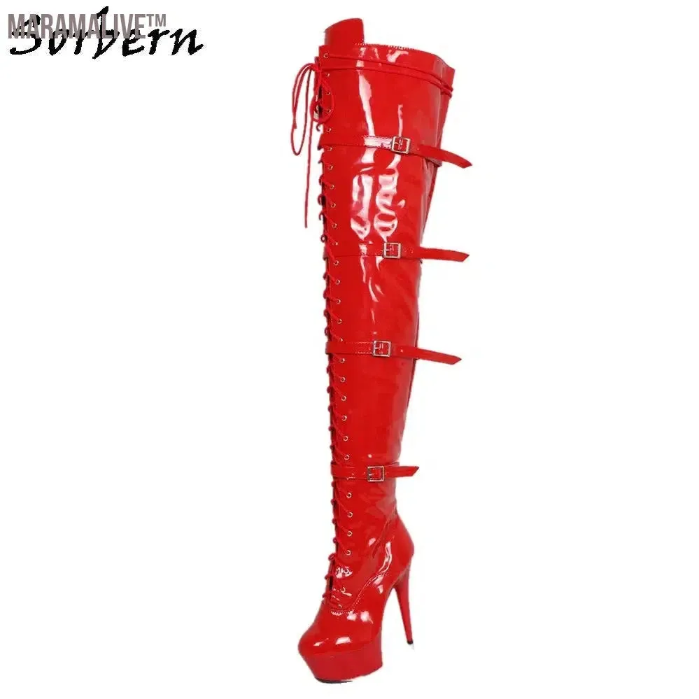 75Cm Thigh High Long Boot Women Purple Shoes High Heels Bed Footwear Size 10 Spring Booty Fetish Heels Platform