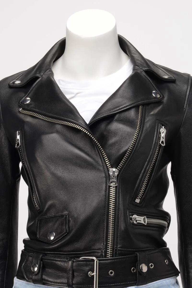 Acne Studios Black Leather Biker Jacket FR 32