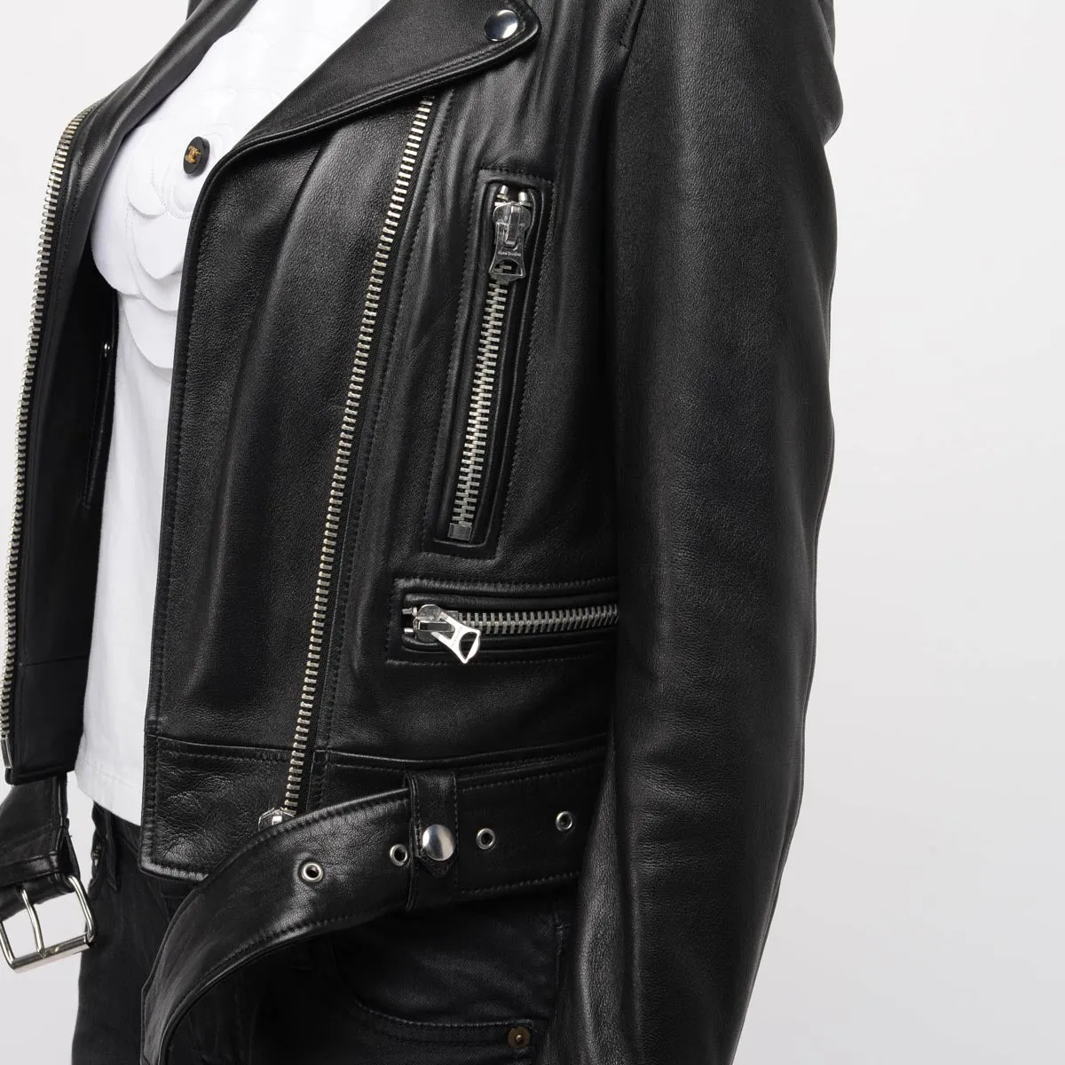 Acne Studios Black Leather Biker Jacket FR 32