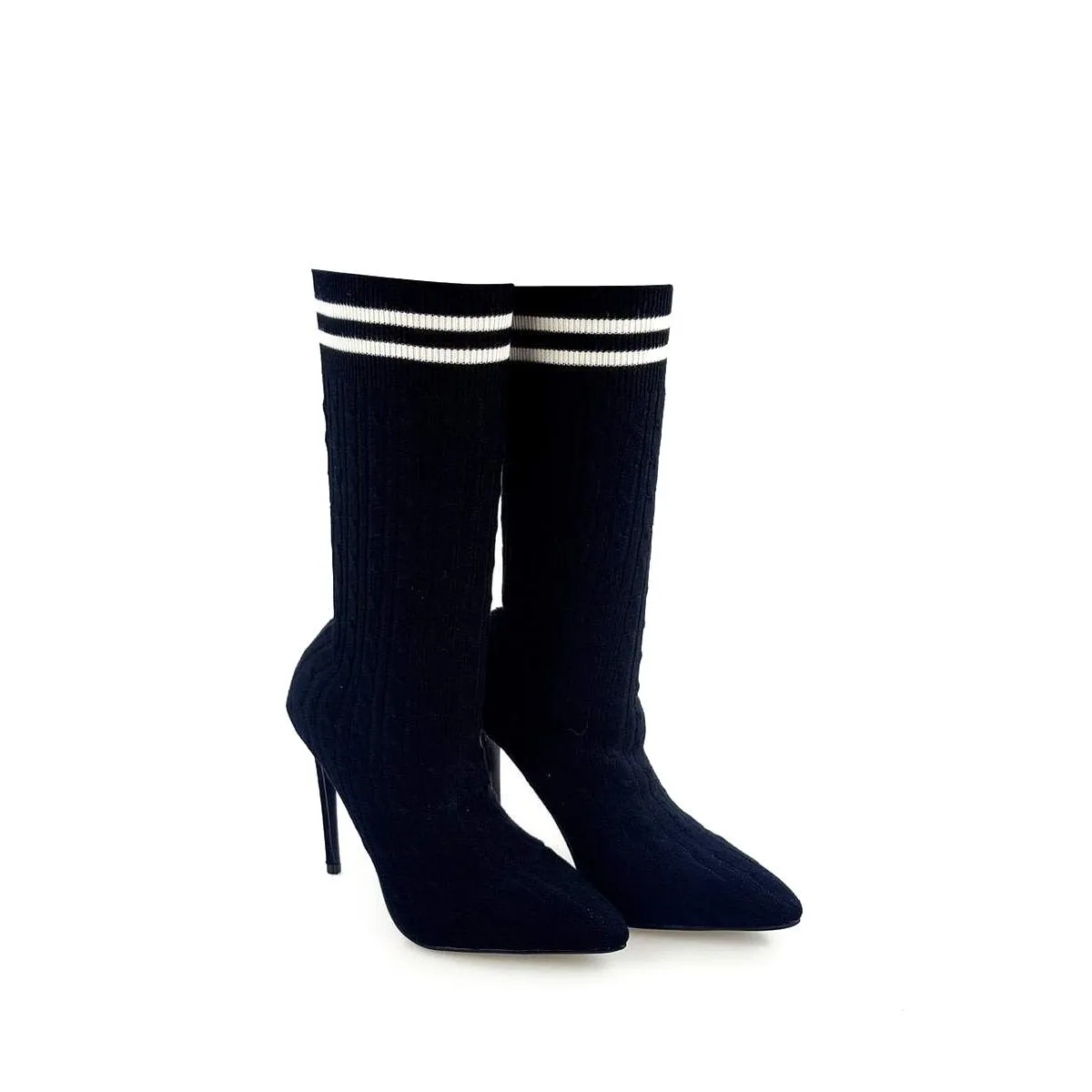 Amelia Sock Fit Knitted Calf Heeled Ankle Boot