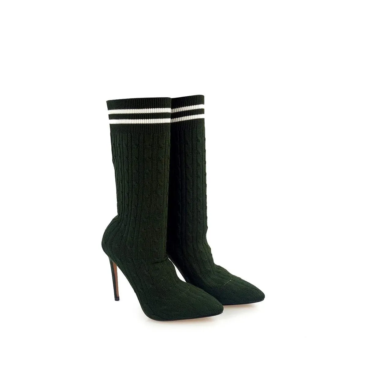 Amelia Sock Fit Knitted Calf Heeled Ankle Boot