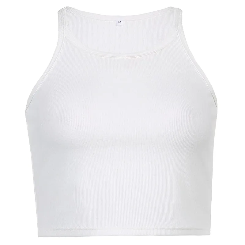 Amozae- Casual White Sleeveless Cotton Cami Top Women Fashion Ribbed Crop Top Tees Ladies Basic Fitness Camisole Summer 2024