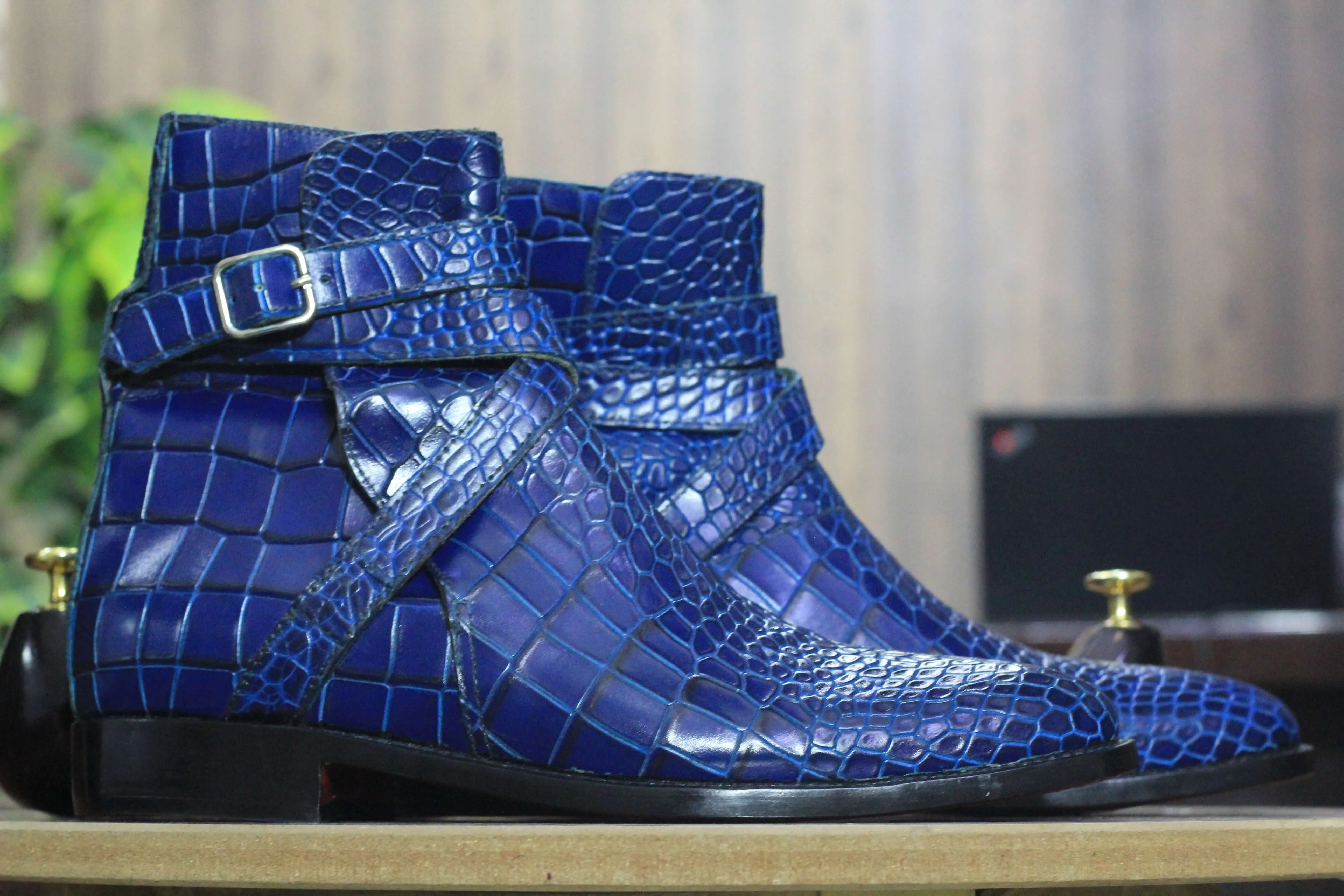 Ankle High  Blue Alligator Leather Jodhpurs Boot,Handmade  Men's Stylish Boot