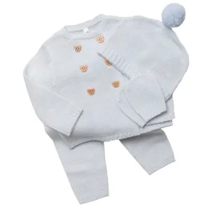 Baby Clothing Knitted Gift Set Blue With Bear Buttons