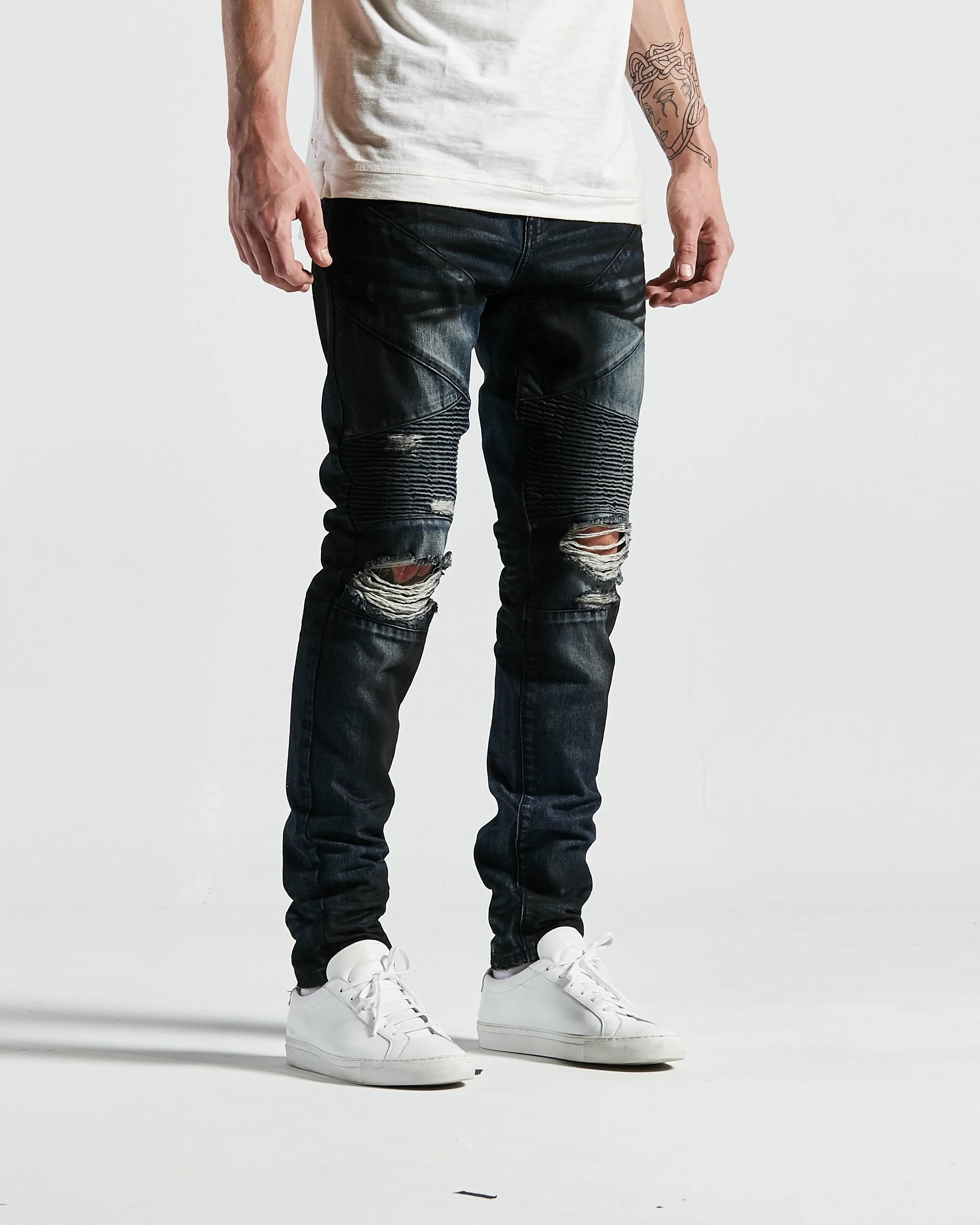 Bad Biker Denim in Deep Indigo Wash