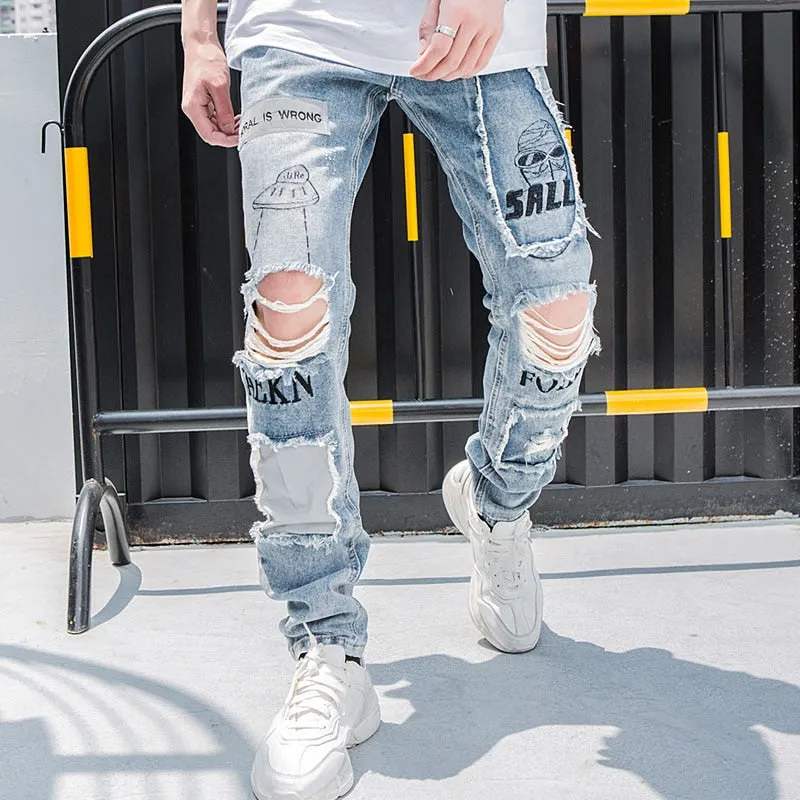 Biker Vintage Hole Denim Skinny Jeans Pants