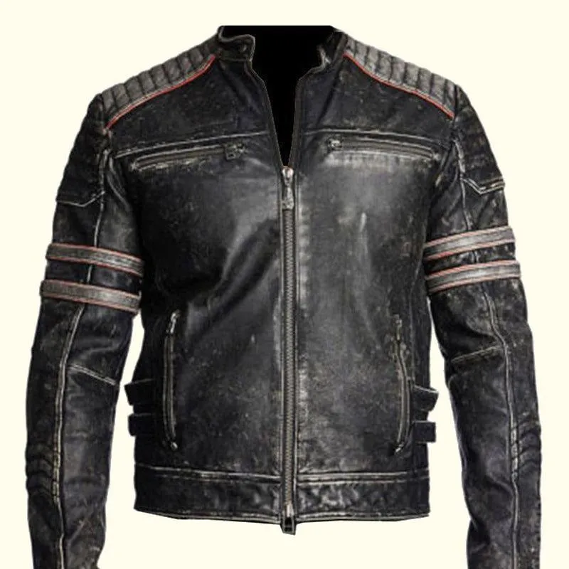 Black Retro Distressed Leather Jacket