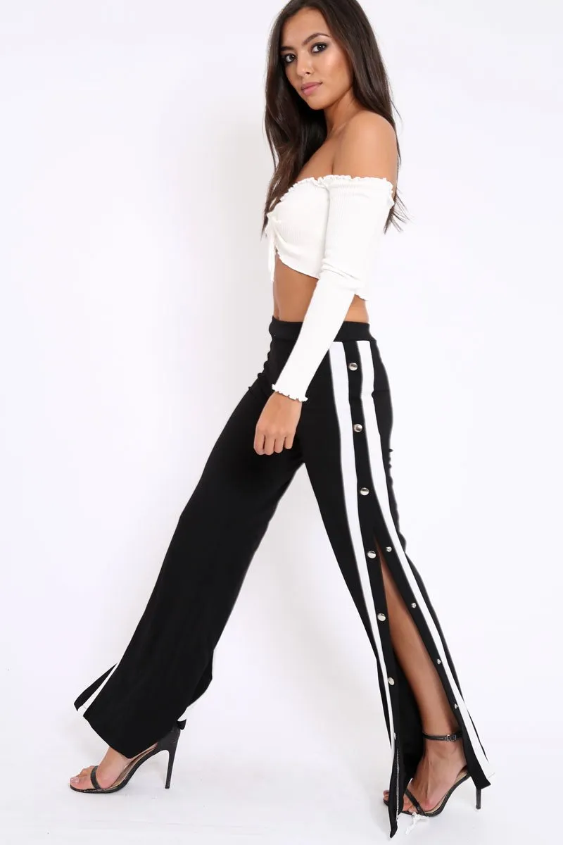 Black Side Popper White Stripes Trousers - Sady