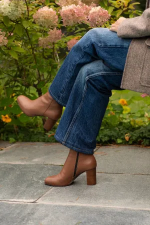 Block heel ankle boots in brown leather