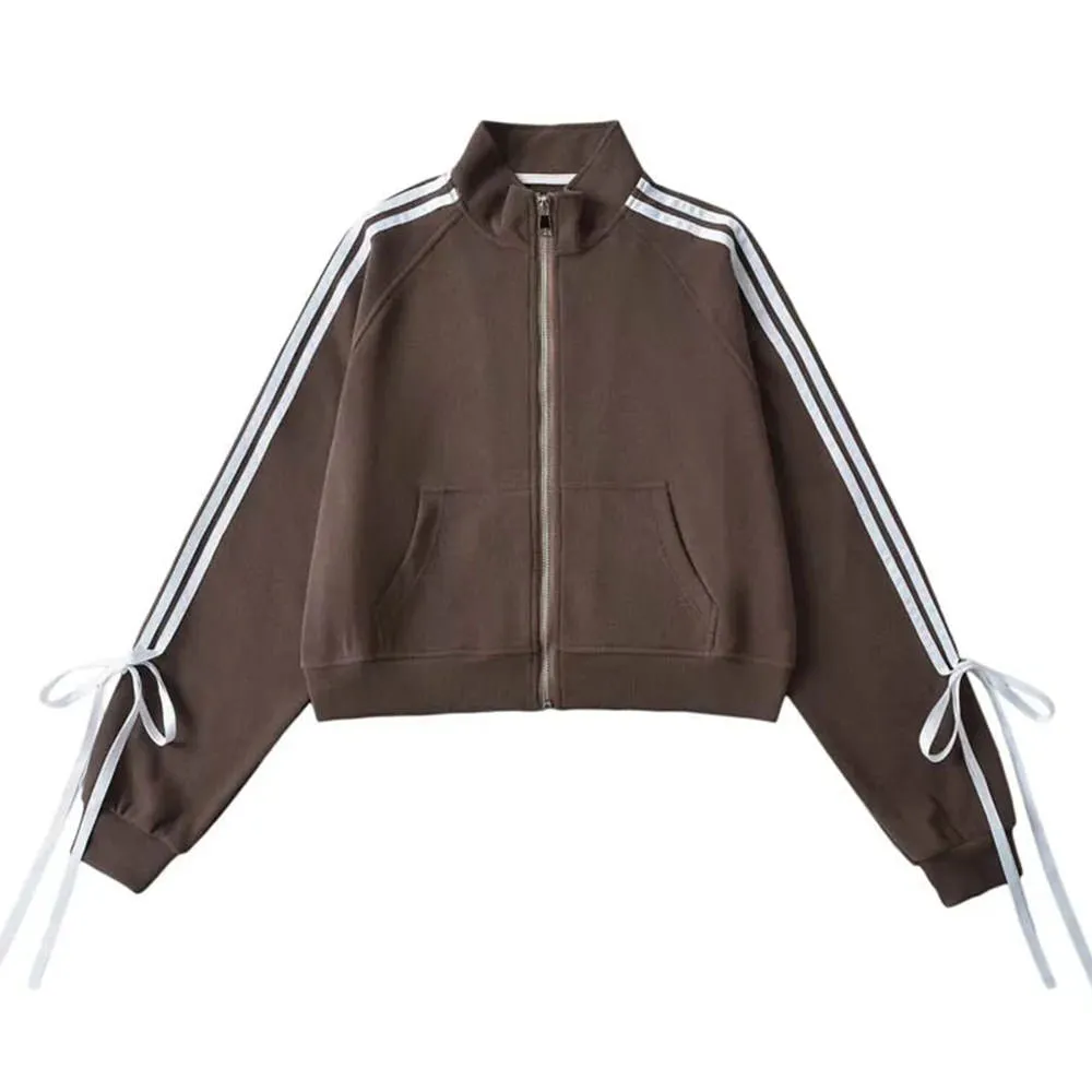 Blokette Bows Side Stripe Zip Up Sweatshirt