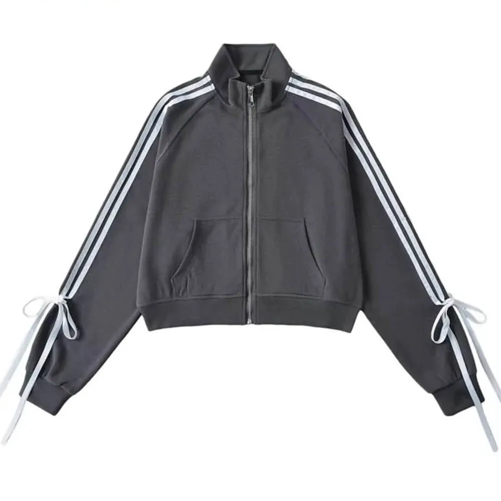 Blokette Bows Side Stripe Zip Up Sweatshirt