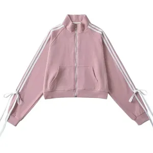 Blokette Bows Side Stripe Zip Up Sweatshirt