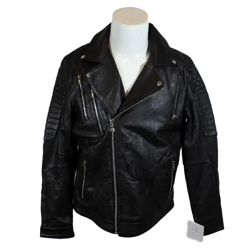 BOL Men's Classic Biker Look Zip up Leather Jacket