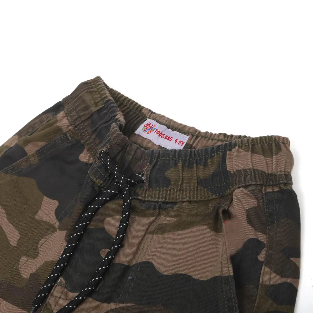 Boys Pants Cotton Cargo Camo Print - Green