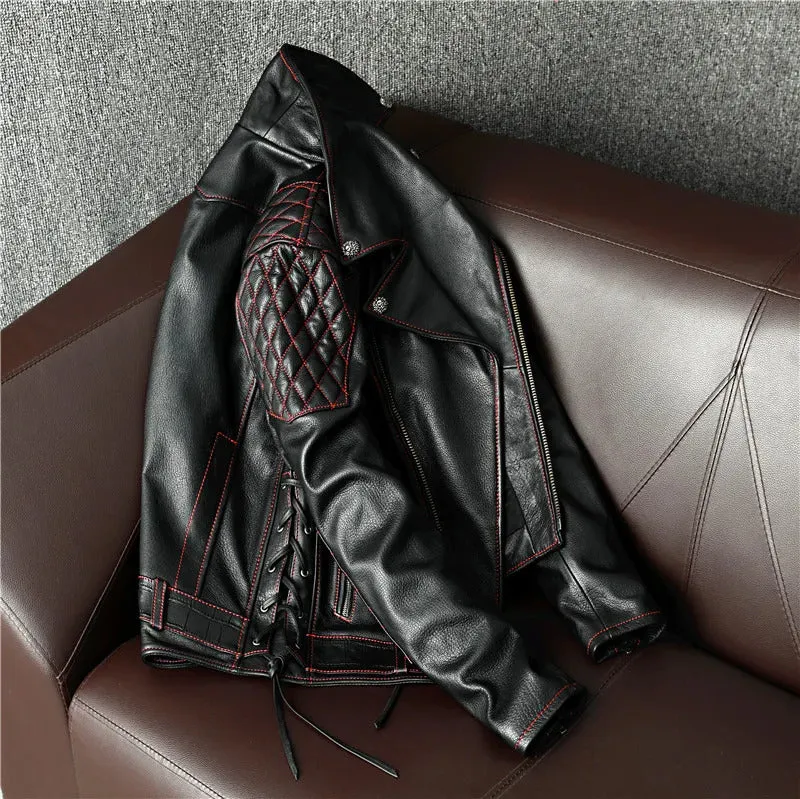 Brand New Cool Motorcycle Biker Jacket - Natural Cowhide Leather