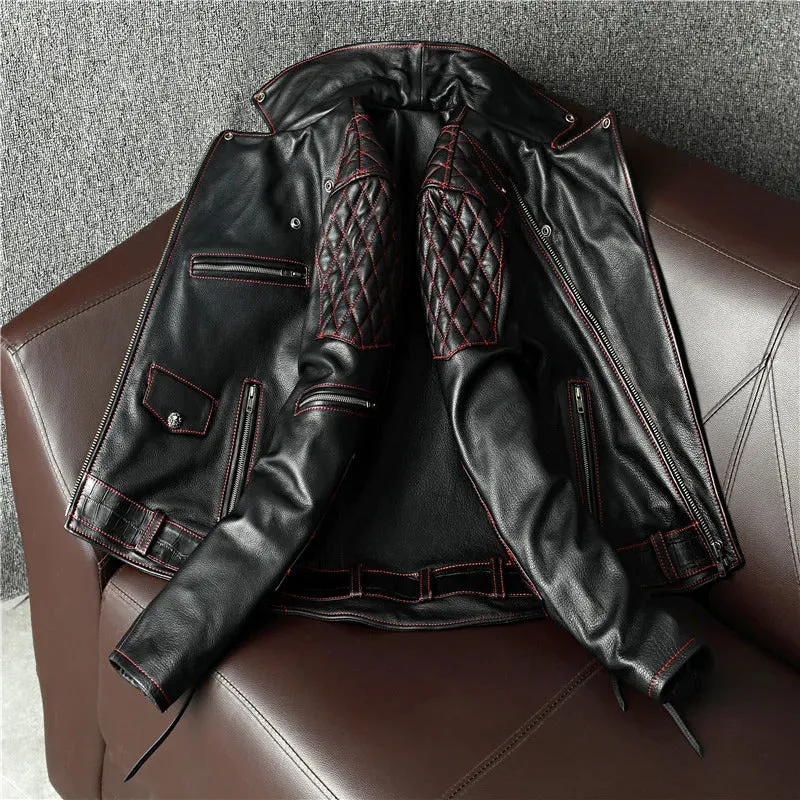 Brand New Cool Motorcycle Biker Jacket - Natural Cowhide Leather