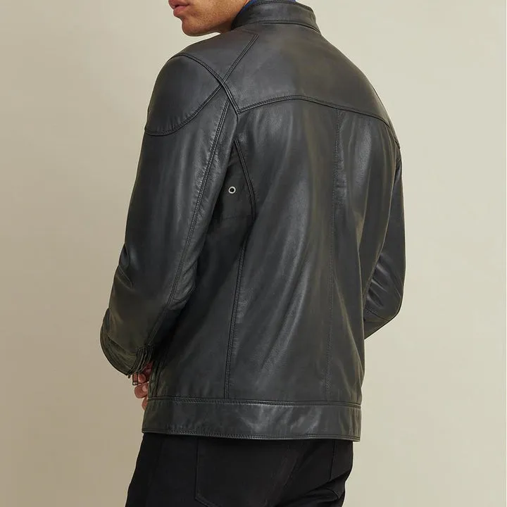 Buy Best 100%High Quality New Fashion Men's Leather Biker Jacket with Shoulder Patches