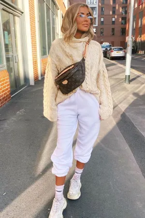 Cream Cable Knit High Neck Oversized Jumper - Kiyla