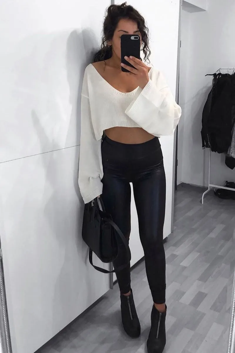 Cream Scoop Neck Knitted Cropped Jumper - Livvy