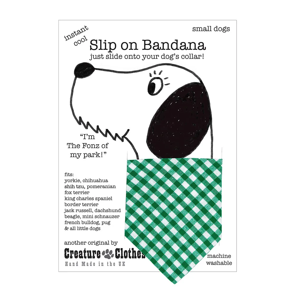 Creature Clothes Slip On Dog Bandana Green Gingham