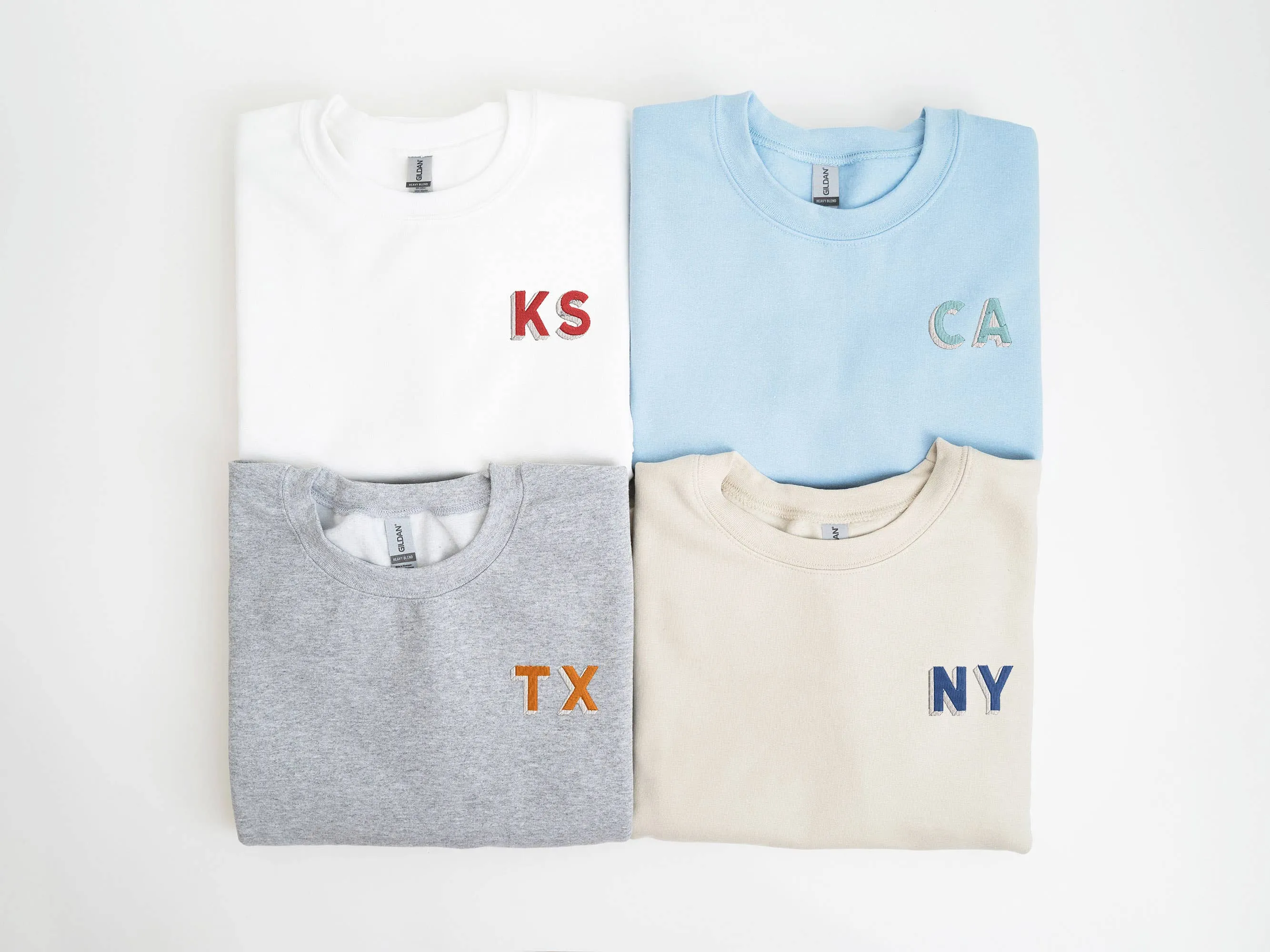 Custom State Two Color Letter Embroidered Sweatshirts