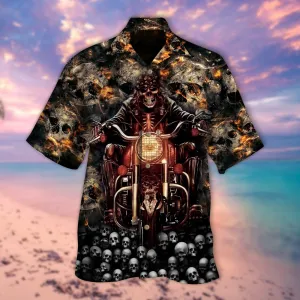 Cute Ghost Biker On Skulls 3D Hawaiian Shirt, Coolspod Skull Hawaiian Shirt Men Women