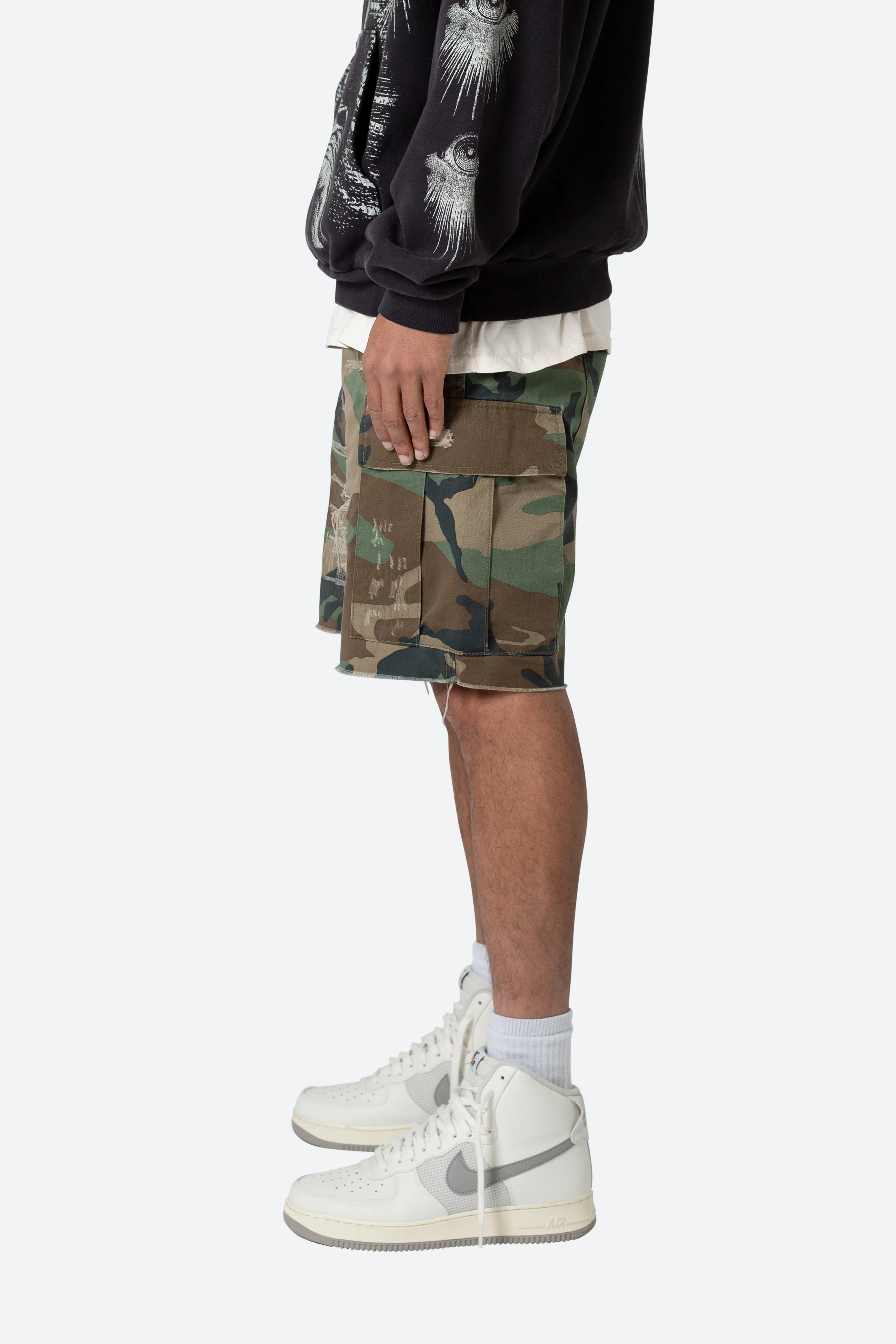 Distressed Cargo Shorts - Camo