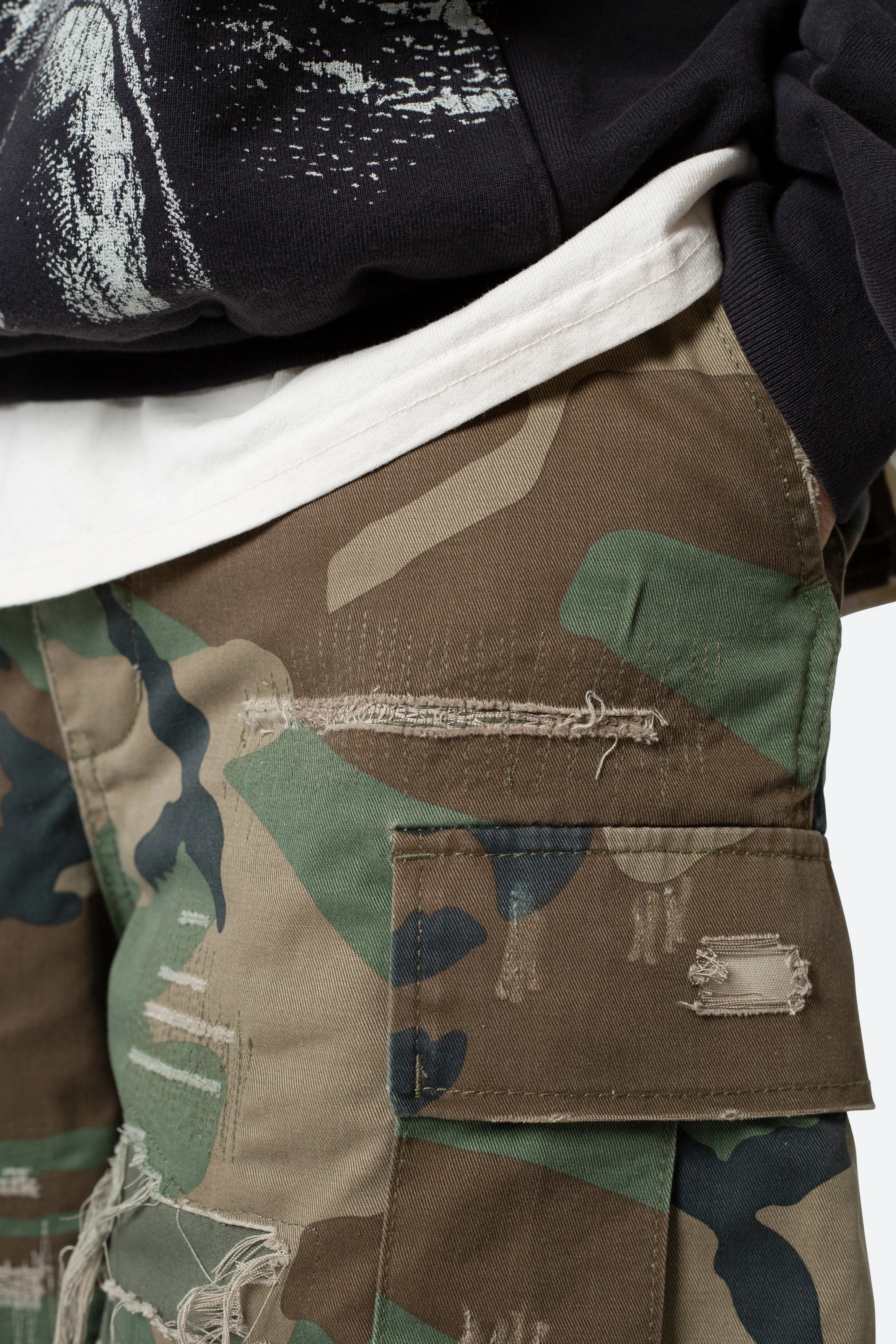 Distressed Cargo Shorts - Camo