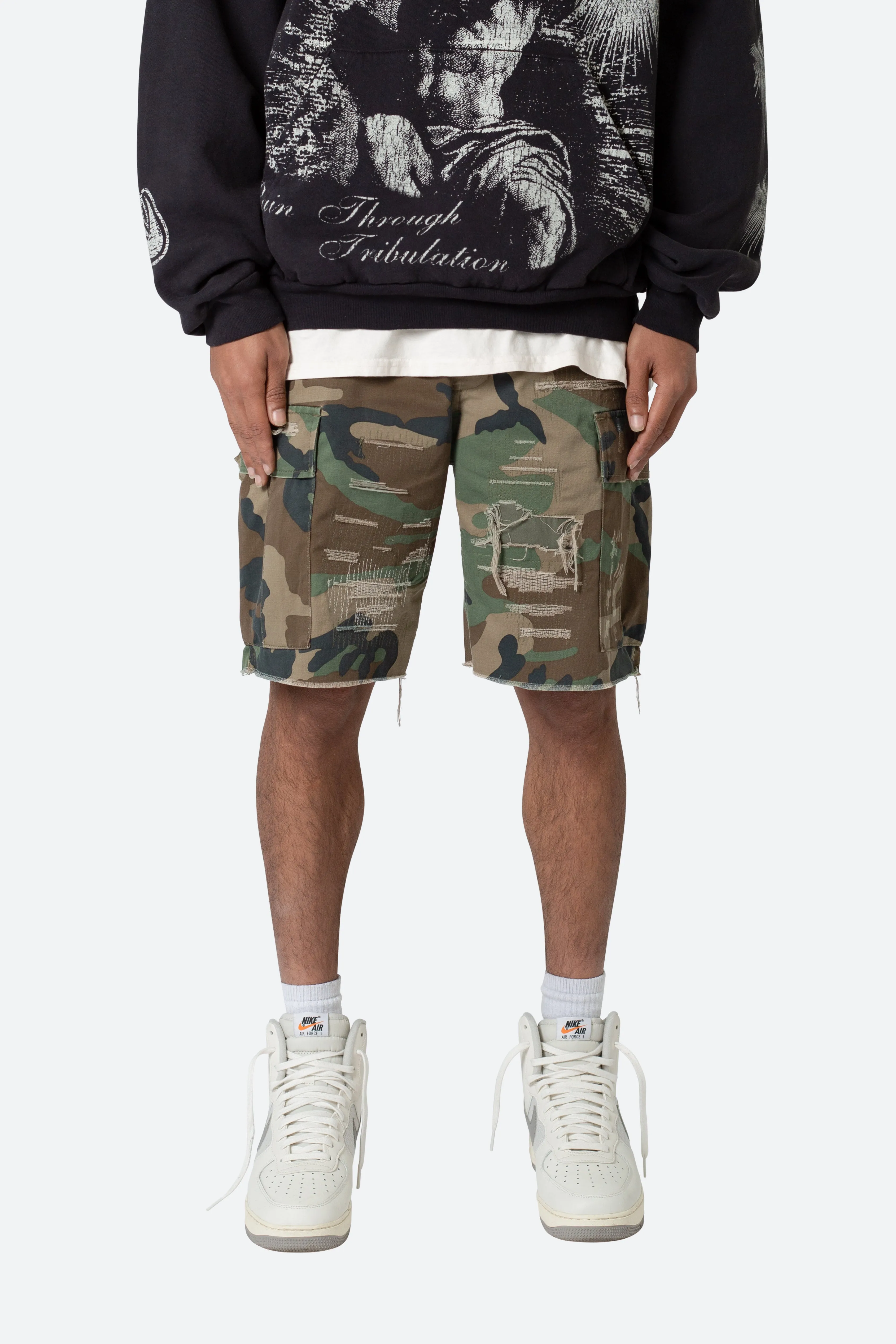 Distressed Cargo Shorts - Camo