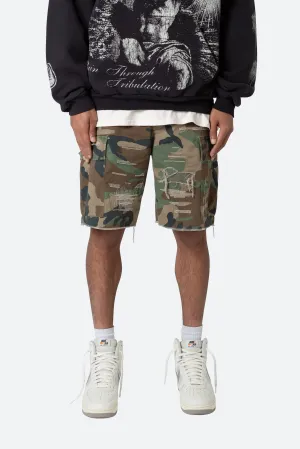 Distressed Cargo Shorts - Camo