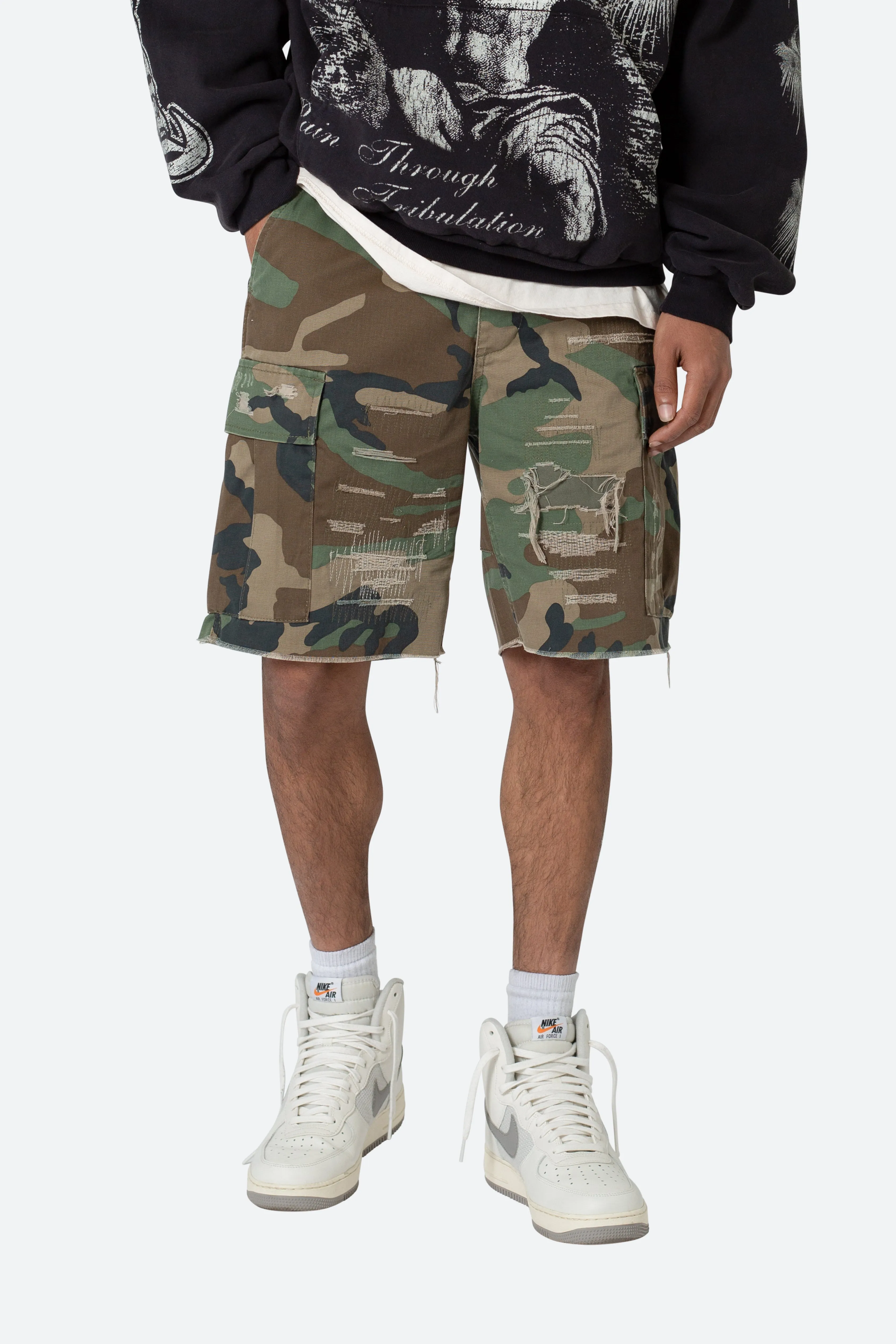 Distressed Cargo Shorts - Camo