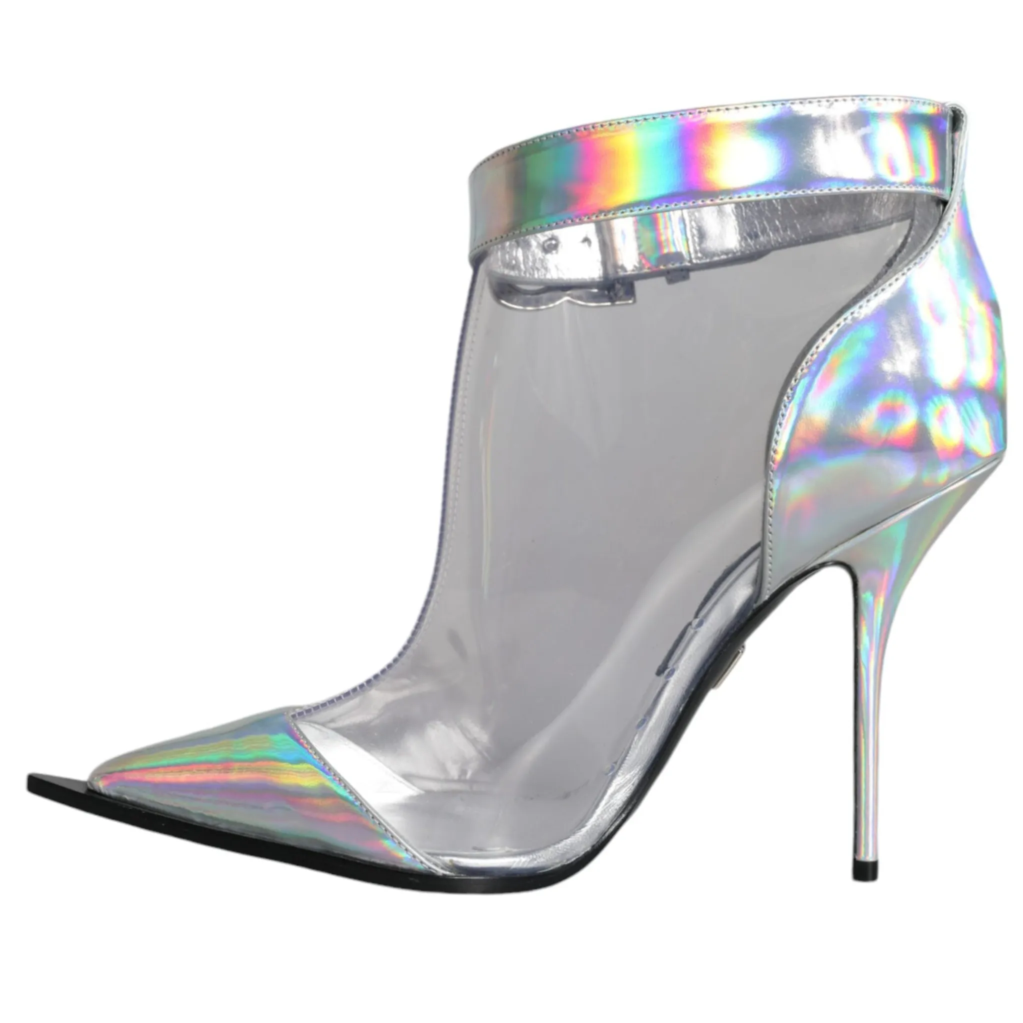 Dolce & Gabbana Silver Iridescent PVC Pointed Short Boots Shoes