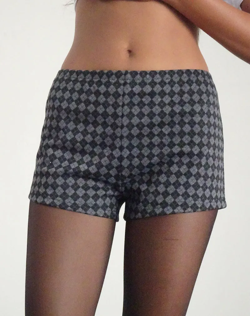 Emier Micro Shorts in Argyle Black Grey