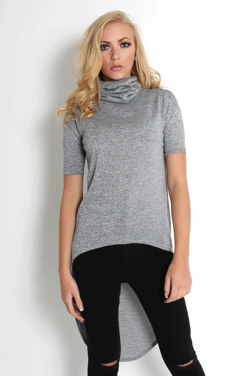 Erin Grey High Neck Dipped Hem Top