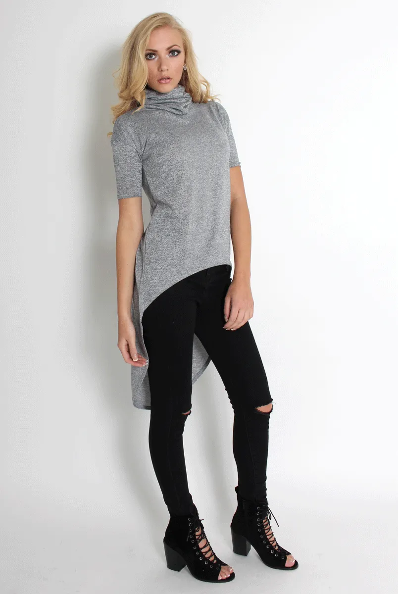 Erin Grey High Neck Dipped Hem Top