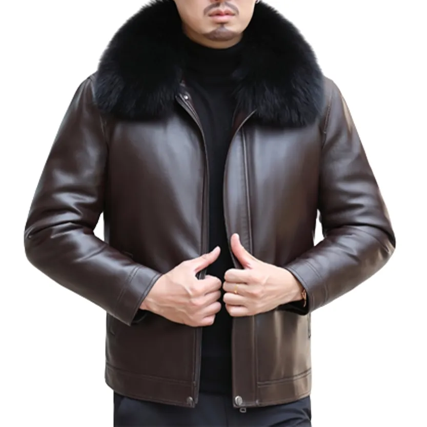 Funki Buys | Jackets | Men's Leather Fleece, Duck Down Jacket