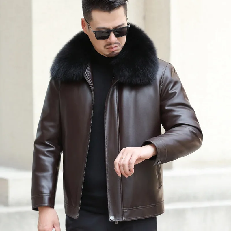 Funki Buys | Jackets | Men's Leather Fleece, Duck Down Jacket