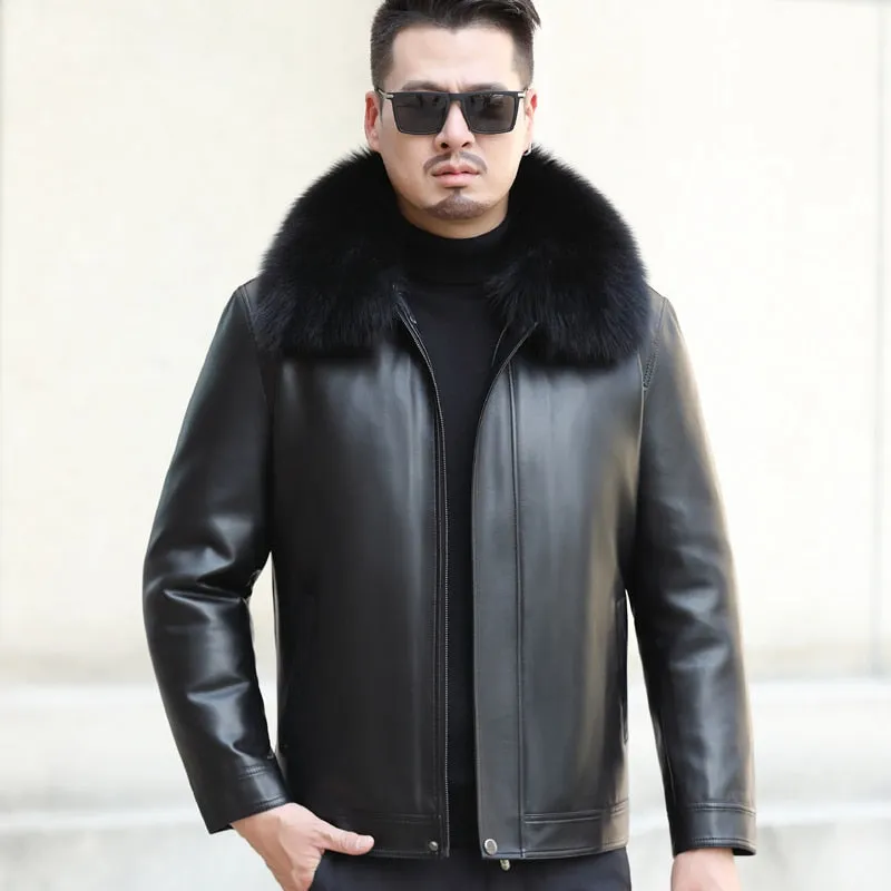 Funki Buys | Jackets | Men's Leather Fleece, Duck Down Jacket