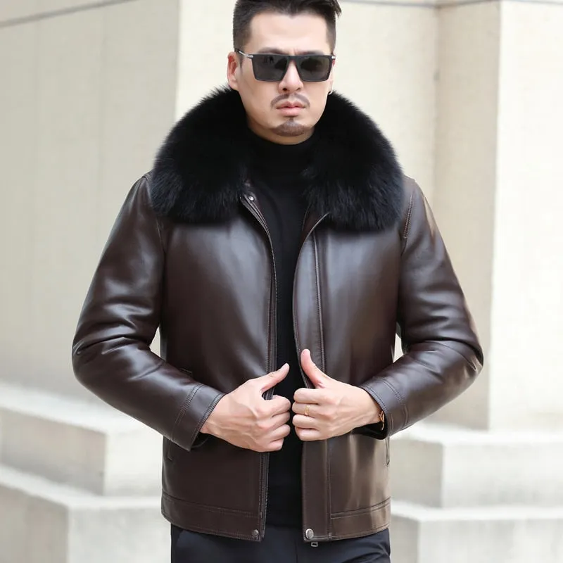 Funki Buys | Jackets | Men's Leather Fleece, Duck Down Jacket