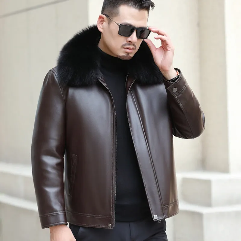 Funki Buys | Jackets | Men's Leather Fleece, Duck Down Jacket