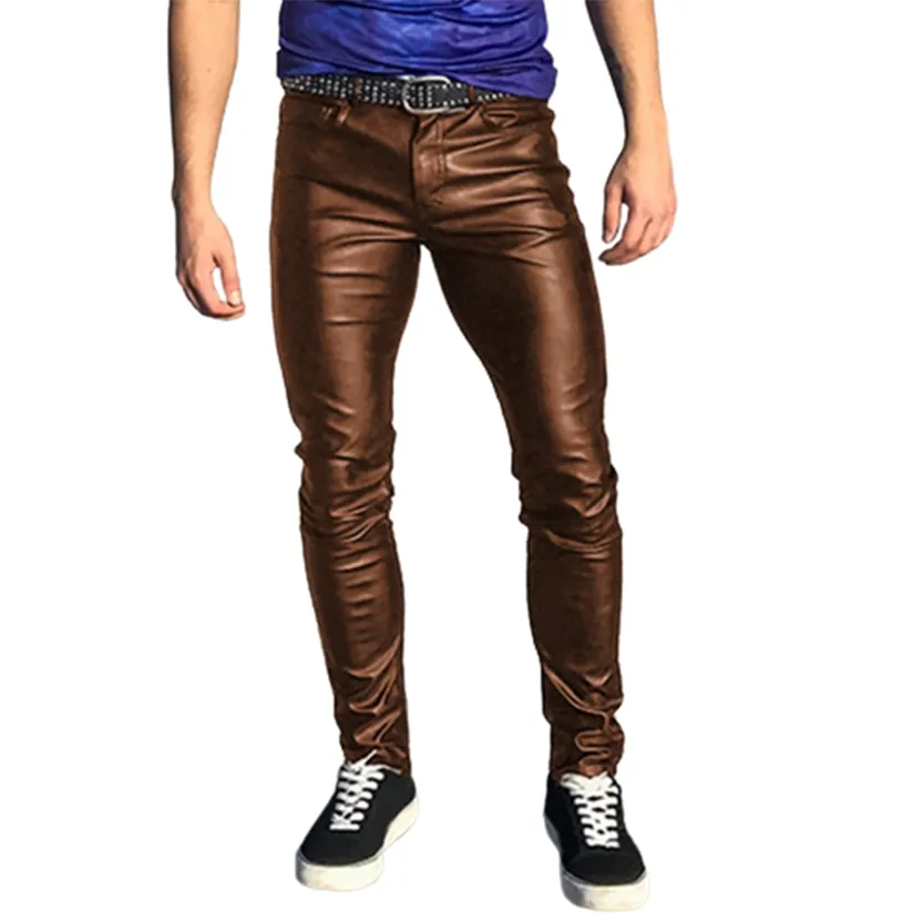 Funki Buys | Pants | Men's Punk Casual Faux Leather Pants