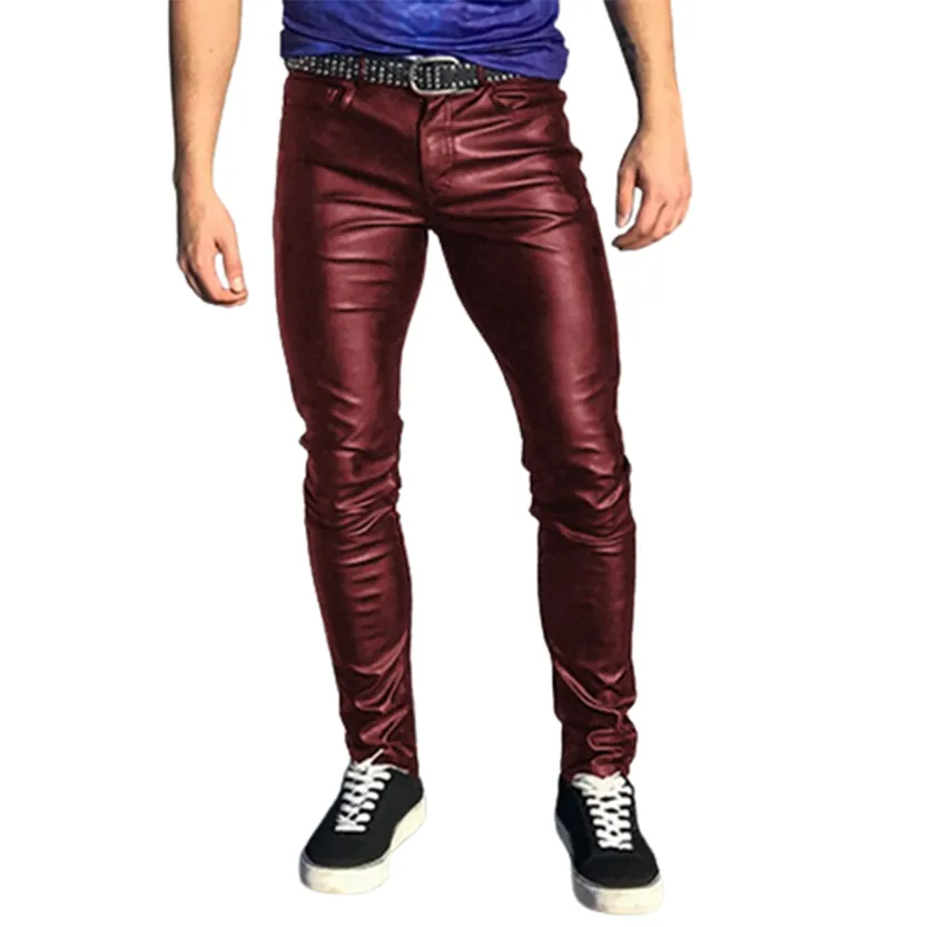 Funki Buys | Pants | Men's Punk Casual Faux Leather Pants