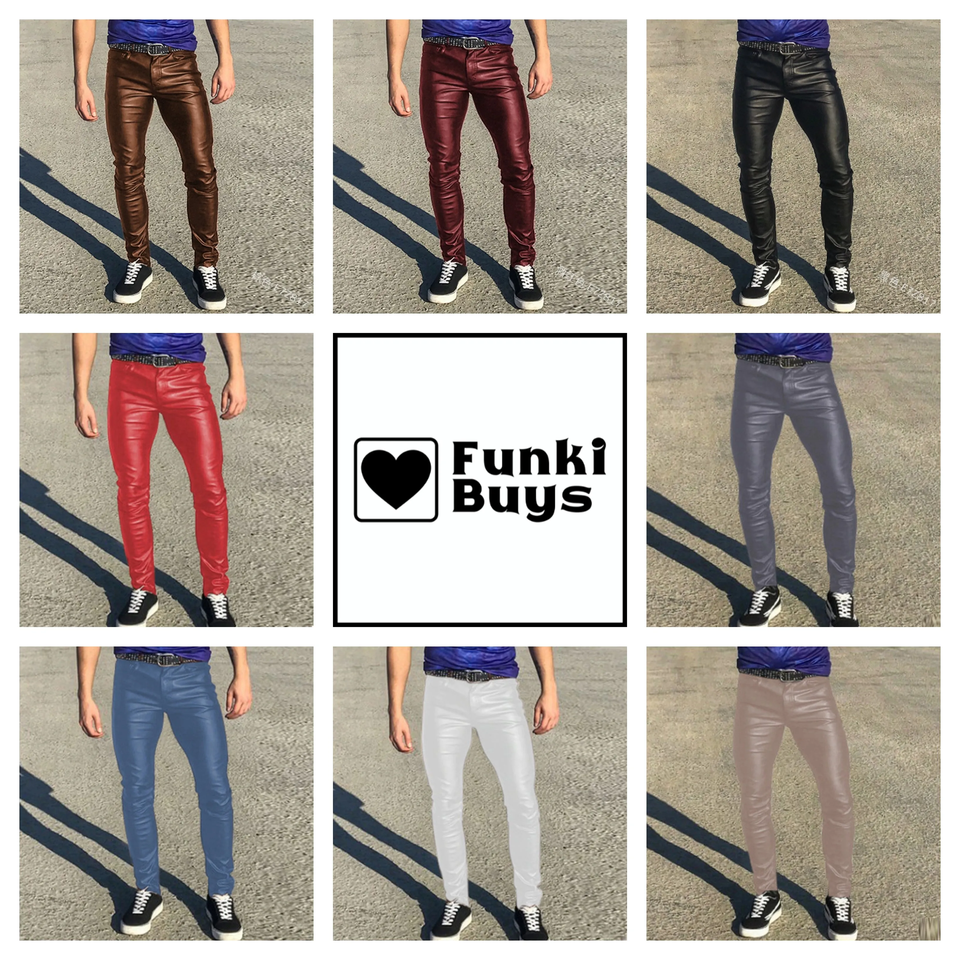 Funki Buys | Pants | Men's Punk Casual Faux Leather Pants