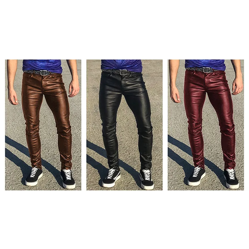 Funki Buys | Pants | Men's Punk Casual Faux Leather Pants