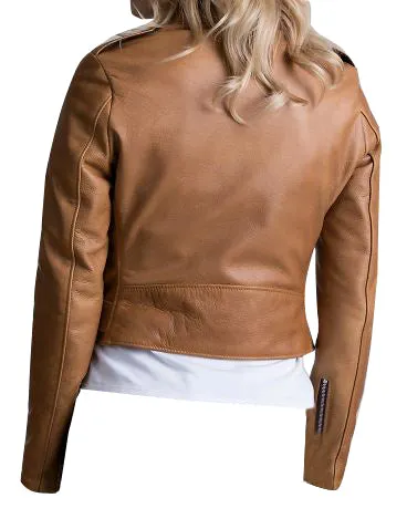 Gina's crop biker leather jacket with waist belt