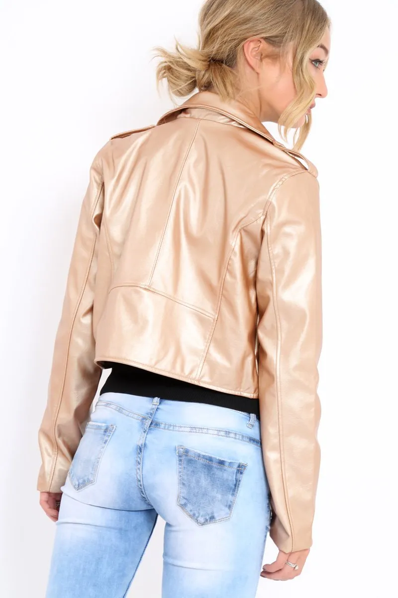 Gold Metallic Leather Jacket - Adrienne