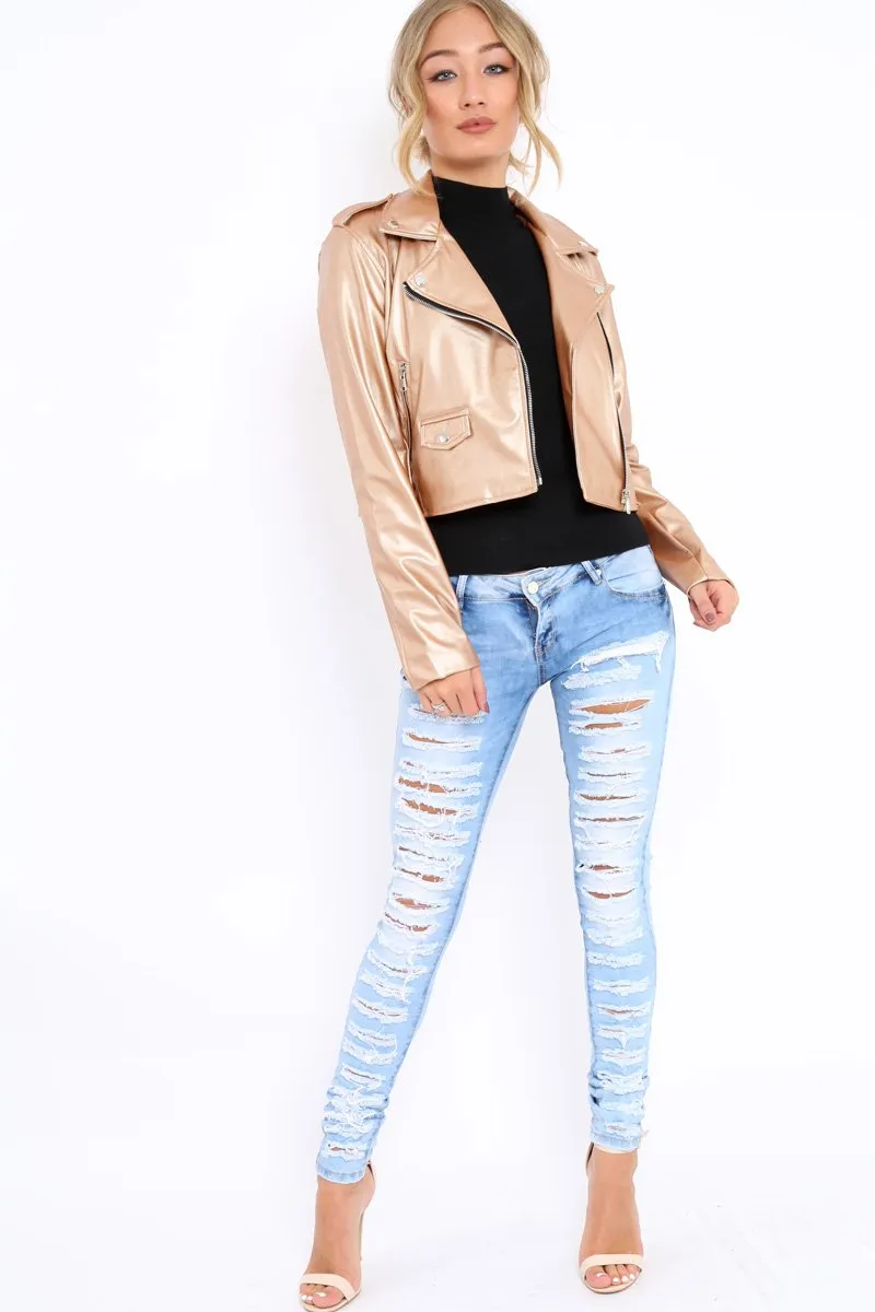 Gold Metallic Leather Jacket - Adrienne