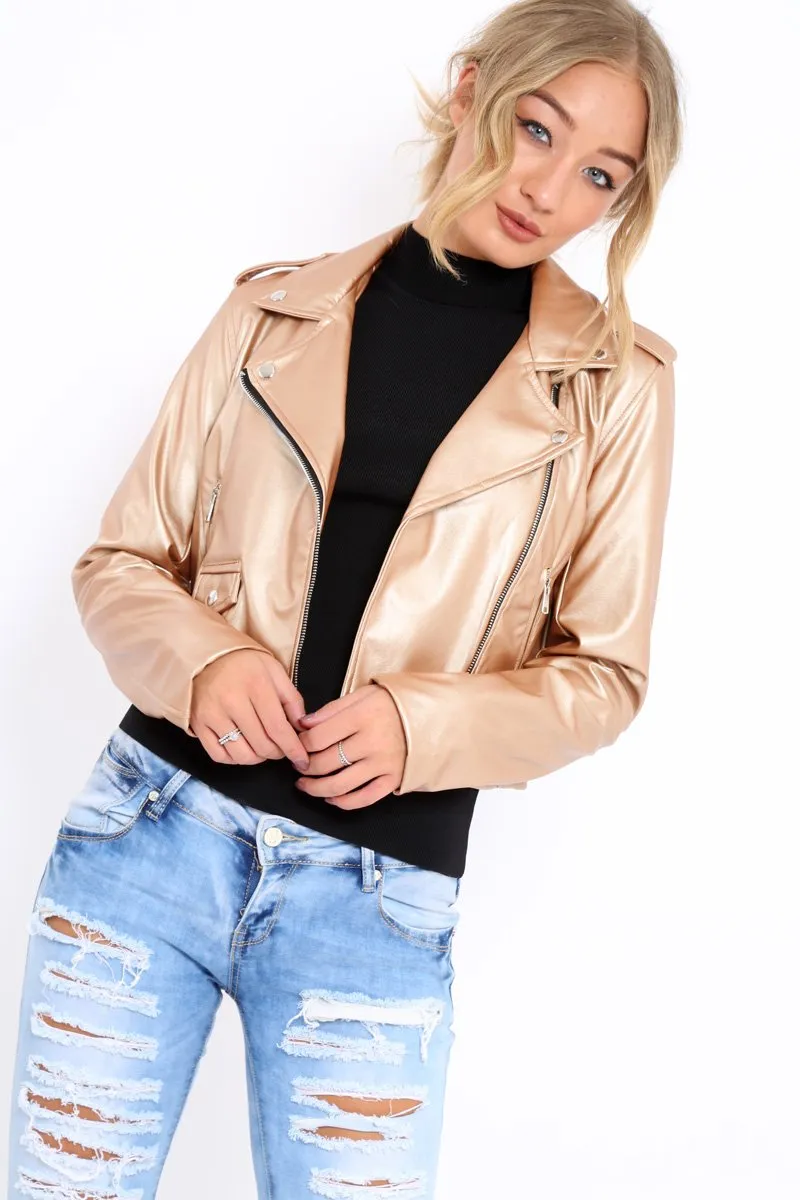 Gold Metallic Leather Jacket - Adrienne