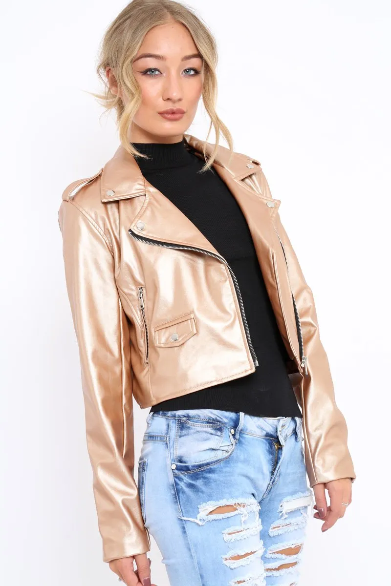 Gold Metallic Leather Jacket - Adrienne