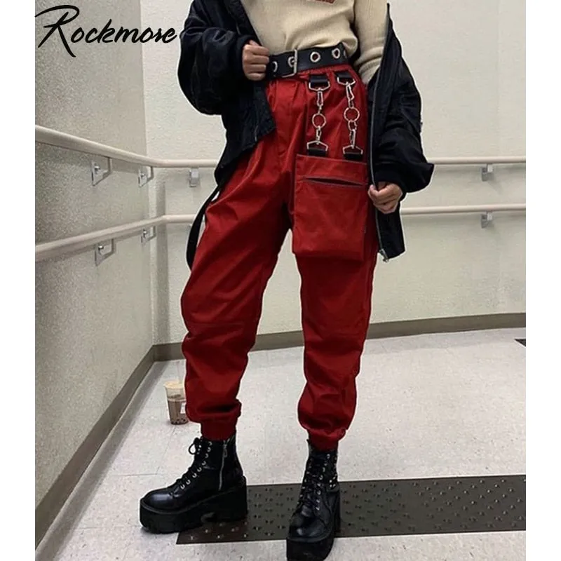 Graduation Gifts Harajuku Ribbon Cargo Pants Women Joggers Winter Sweatpants Trousers Black Loose Wide Leg Sweat Pants Femme